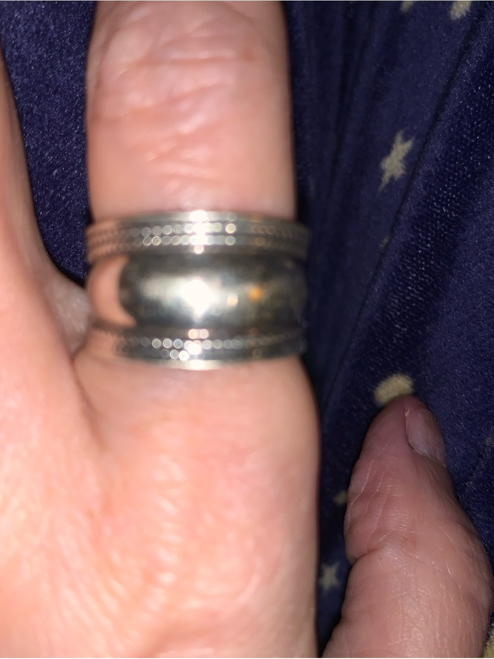 Vintage Sterling Silver 925 Beaded Edges Design Domed Ring Sz 6 3/4